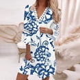 thumbnail image 1 of Women's Casual Tennis Dress for Women Summer Ethnic Lace V-Neck Floral Print Swing Dress with Three-Quarter Sleeves Bohemian Dress Blue XL, 1 of 4