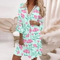 thumbnail image 1 of Women's Casual Tennis Dress for Women Summer Ethnic Lace V-Neck Floral Print Swing Dress with Three-Quarter Sleeves Bohemian Dress Green XXL, 1 of 4