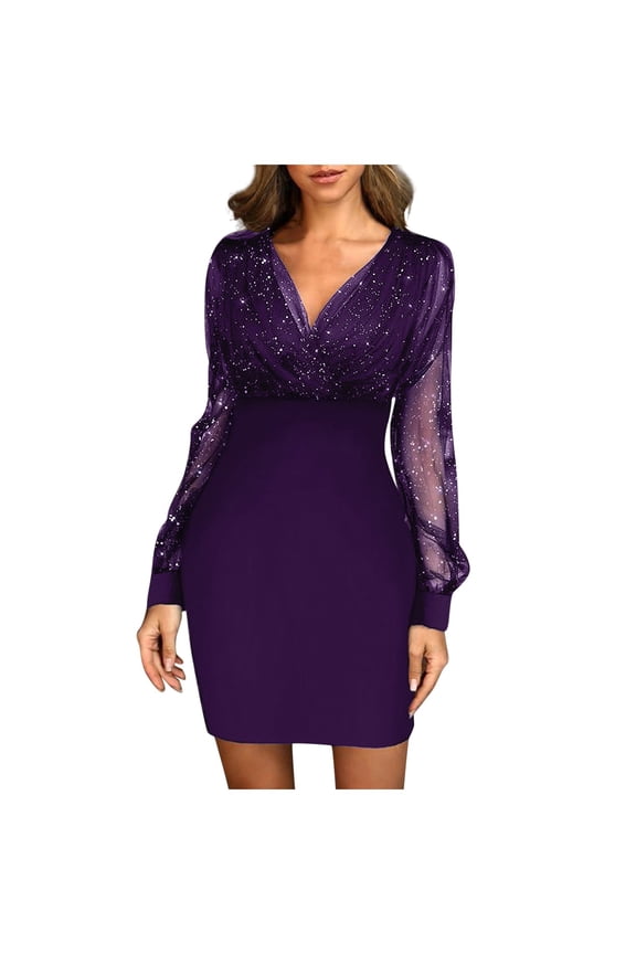 Women's Casual Tennis DressWomen Fashion Sequins Summer Black Elegant Party Club Dress Purple M