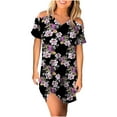 thumbnail image 1 of Women's Casual Dresses A Line Swing Cold Shoulder Short Sleeves Summer Beach Mini Dress Floral V Neck Sundresses, 1 of 5