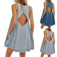 thumbnail image 1 of Women's Casual Dresses Denim Sleeveless Ruffles Backless Flowy Mini Jean Dress with Pockets Light Blue Beach Long Outfits S, 1 of 9