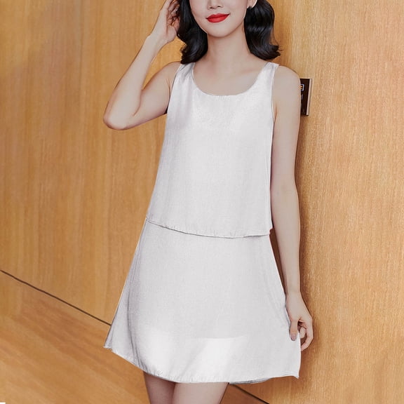 Women's Casual Dresses Plus Size Solid Color Crew Neck Mid-Length Dress Casual Slim Fit Sleeveless Sundress