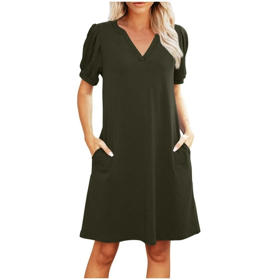Women's Casual Dresses UK Elegant Party Trendy Leisure Solid Color Summer Spring V-Neck Short Sleeved Pocket Dress Plus Size Ladies Wedding Guest Formal Cocktail Dresses Evening Gowns