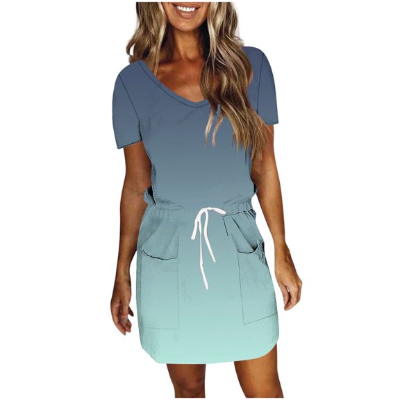 Women's Casual Dresses UK Elegant Party Trendy Solid Color Short Sleeve-Neck Mid-Calf Dress Plus Size Ladies Wedding Guest Formal Cocktail Dresses Clubbing Evening Gowns