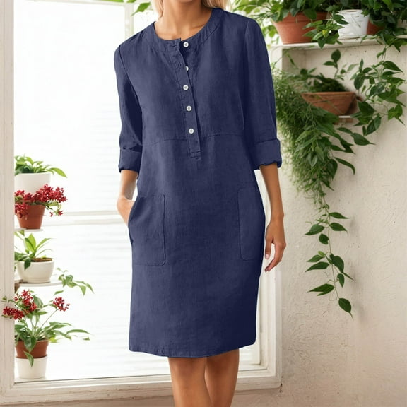 Women's Casual Dresses for Spring Summer and Fall - Elegant Button Down Design with Pockets for Home and Travel