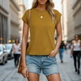 thumbnail image 1 of Women’s Casual Dressy Basic T Shirts Loose Fit Crewneck Cap Sleeve Tee Tops Khaki XXL, 1 of 6