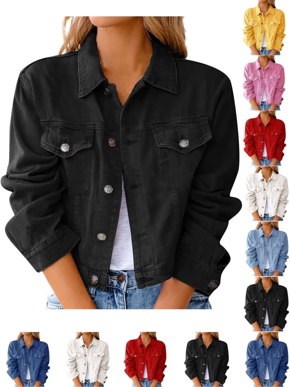 Women's Denim Jackets Casual Durable Long Sleeve Cardigan Pocket Coat Top Jackets Casual Outerwear For Women Street Style