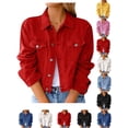 thumbnail image 1 of Women's Denim Jackets Casual Durable Long Sleeve Cardigan Pocket Coat Top Jackets Casual Outerwear For Women Street Style, 1 of 6