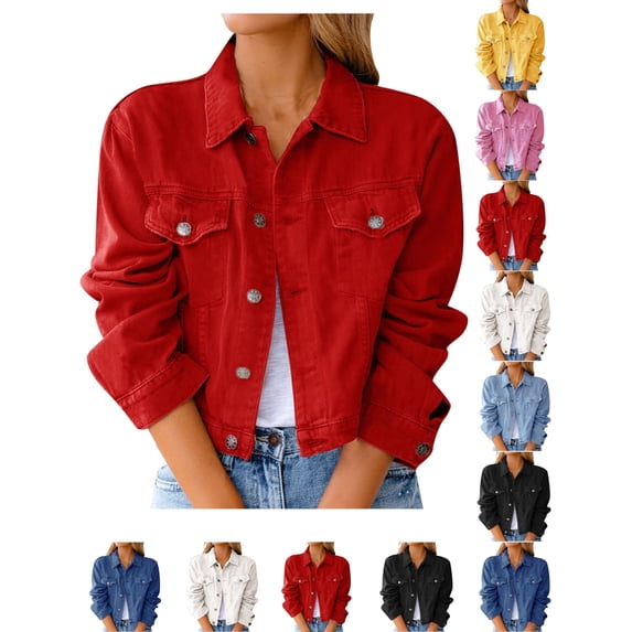 Women's Denim Jackets Casual Durable Long Sleeve Cardigan Pocket Coat Top Jackets Casual Outerwear For Women Street Style