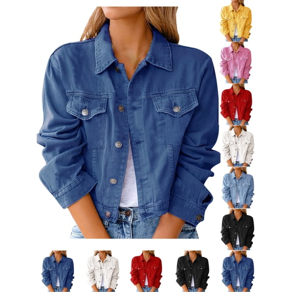 Women's Denim Jackets Casual Durable Long Sleeve Cardigan Pocket Coat Top Jackets Casual Outerwear For Women Street Style