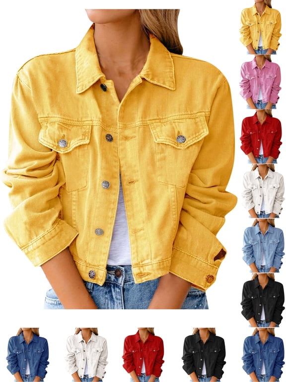 Women's Denim Jackets Casual Durable Long Sleeve Cardigan Pocket Coat Top Jackets Casual Outerwear For Women Street Style