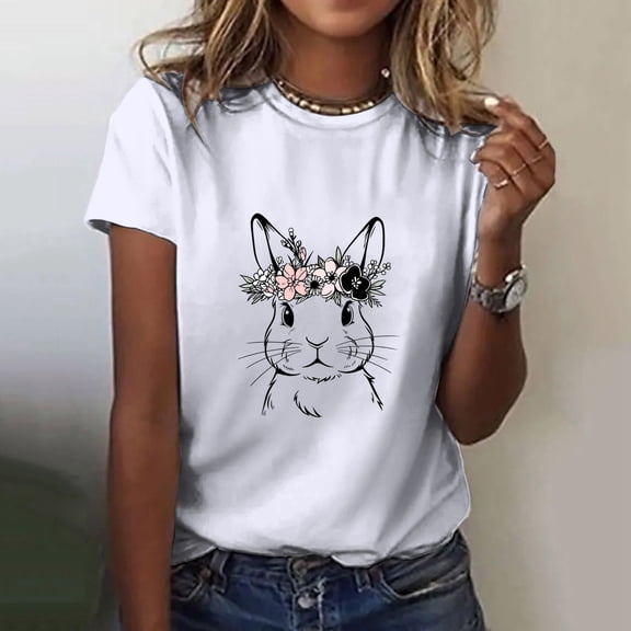 Women‘s Casual Easter Little Cute Bunny Print Crew Neck Short Sleeves Loose TShirt Blouse Tops Tall Women's Shirts Soft Shirt Women Casual Shirts Women Short Sleeve Tee Shirt Women Shirts for Women