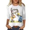 thumbnail image 1 of Women's Casual Easter Print O-Neck Loose 3/4 Sleeve Cropped T-Shirt Top Yellow XL, 1 of 4