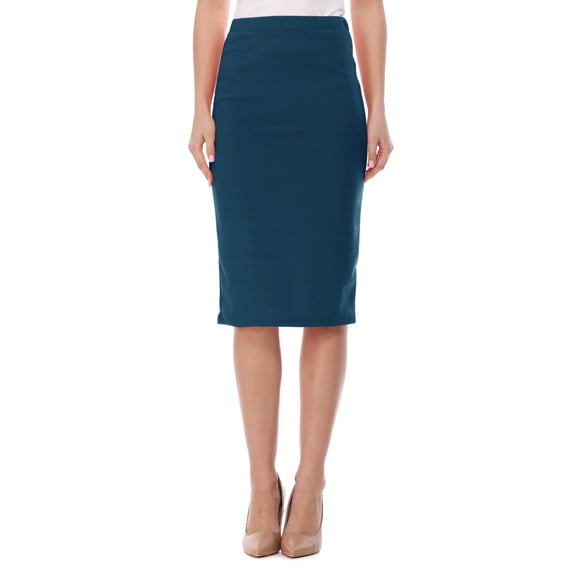 Women's Casual Elastic Band High Waist Stretch Office Work Solid Midi Skirt
