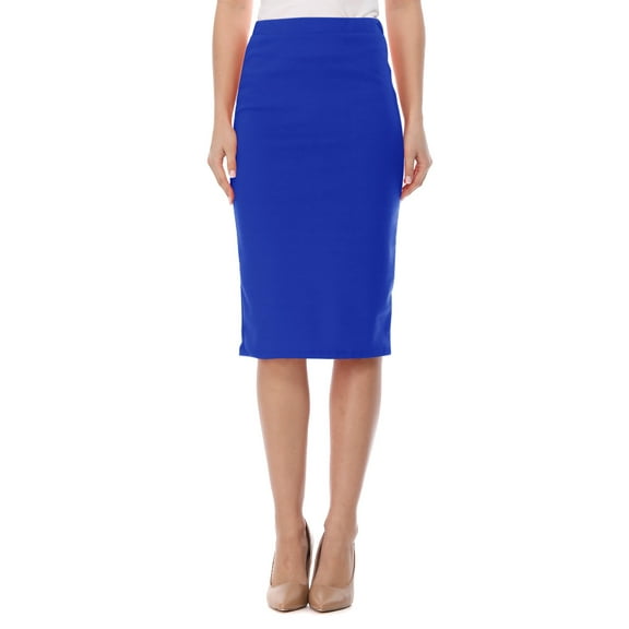 Women's Casual Elastic Band Stretch Office Work Solid Midi Skirt