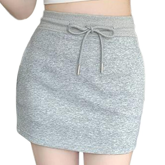 Women's Casual Elastic High Waist Drawstring Workout Mini Skirt with Pockets