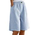 thumbnail image 1 of Women's Casual Elastic Loose Fit Wide Leg Shorts, Natural Waist Tummy Smoothing with Pockets, Perfect for Summer Lounge, Beach, or Daily Errands, Versatile Cropped | CSEONE,Blue L, 1 of 8