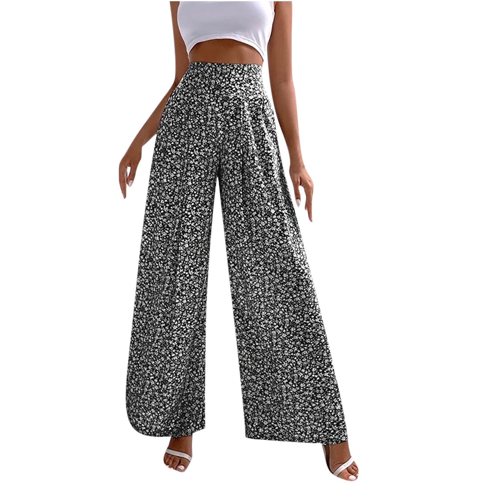 Women's Casual Elastic Pants Pattern Pattern Wide Leg Trousers Pants