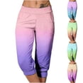 thumbnail image 1 of Women's Casual Elastic Tie Waist Loose Long Pants Printing with Pocket Capris | Aestivo,Pink M, 1 of 7