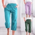 thumbnail image 1 of Women's Casual Elastic Waist Loose Fit Capri Pants with Pockets Trousers Bottoms Solid Color Stretchy Comfortable Lounge Wear Travel Essentials | Aestivo,Army Green L, 1 of 7