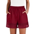 thumbnail image 1 of Women's Casual Elastic Waist Lounge Shorts Comfy Stretch Lace Trim Summer Beach Cotton Ruffle Shorts Wine, 1 of 8