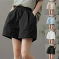 thumbnail image 1 of Women's Casual Elastic Waist Shorts with Belt Loops and Pockets, Perfect for Summer, Lounge, or Travel, Versatile Pull-On | CSEONE,White XL, 1 of 4