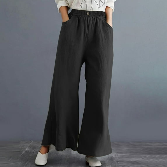 "Women's Casual Elastic Waist Solid Color Linen Long Pants" Dress Pants for Women Casual Summer Womens Casual Dress Pants with Pockets Women Casual Pants 3d Animal Pattern Pants Womens Casual Leggings