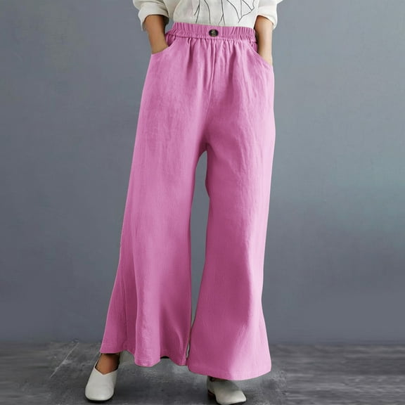 "Women's Casual Elastic Waist Solid Color Linen Long Pants" Petite Pant Suits for Women Casual High Waist Pant Women Pants with Pockets for Women Casual Stretch Dress Pants for Women Business Casual
