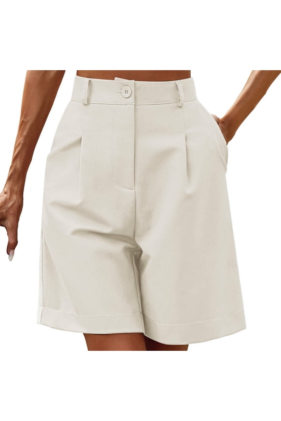 Women's Casual Elastic Waist Wide Leg Shorts - Knee Length, with Pockets, Solid Pants, Gold Velvet, High Waist