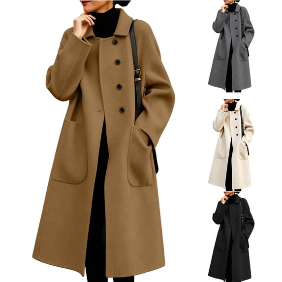 Women's Casual Elegant Solid Color Double Sided Coat Long Sleeve Winter Outerwear Dressy Jacket Soft Cozy Warm Work Office | CSEONE,Black L