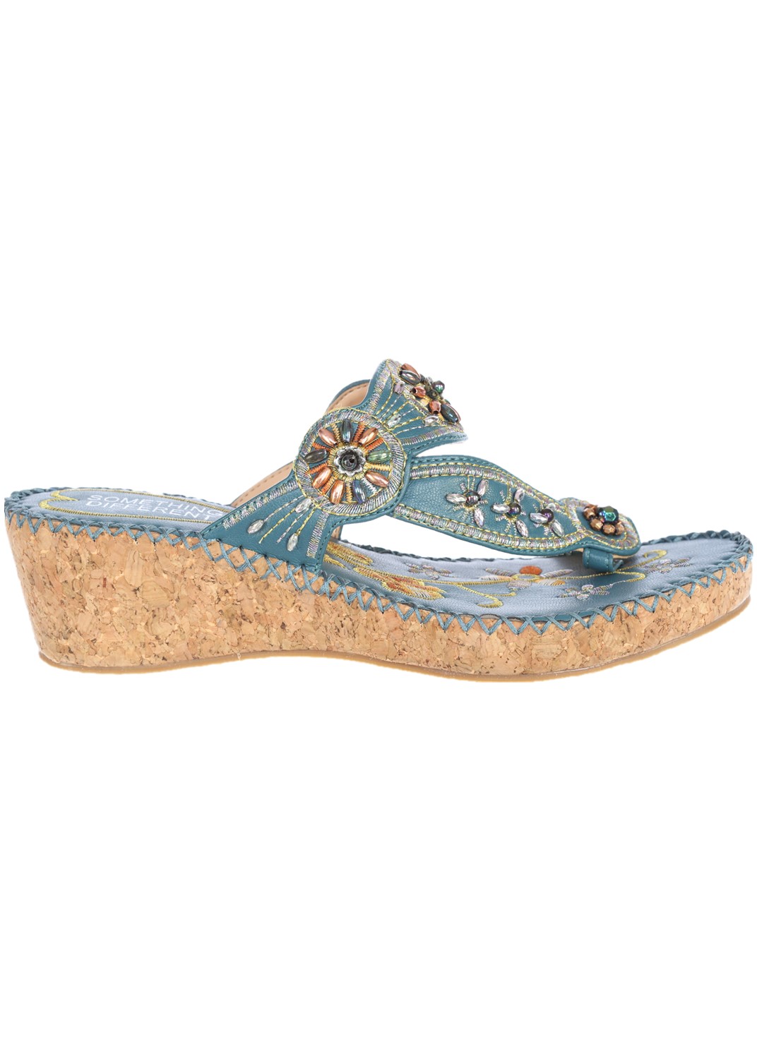 Women's Casual Embroided Beaded Wedge Sandals-Blue-7 - image 1 of 3