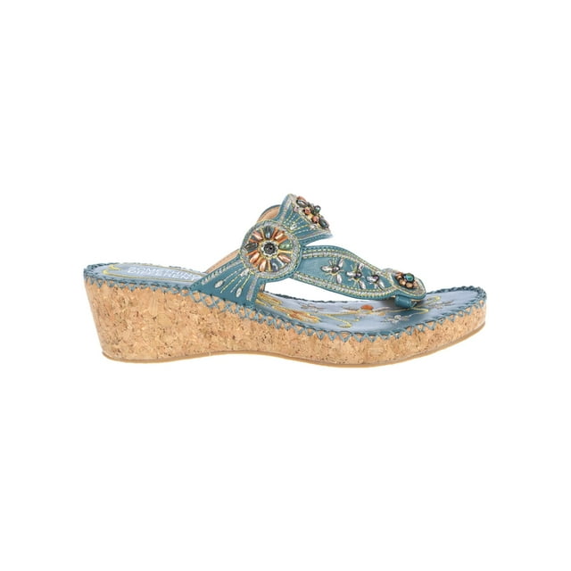 Women's Casual Embroided Beaded Wedge Sandals-Blue-7