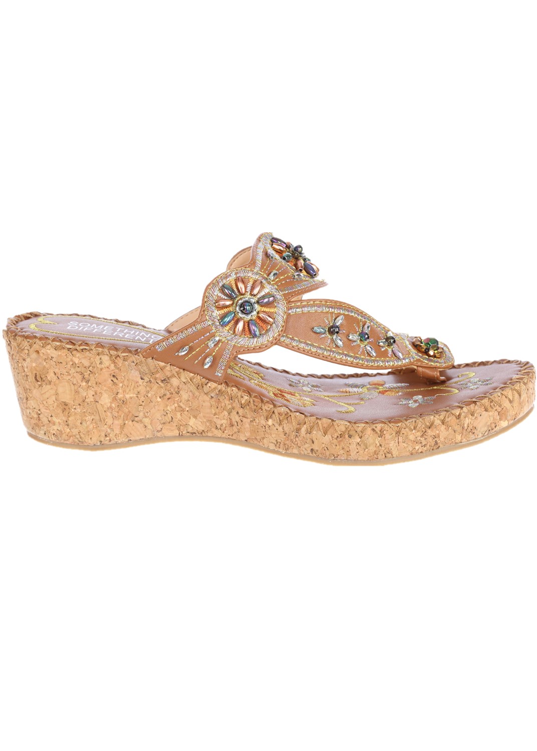 Women's Casual Embroided Beaded Wedge Sandals-Brown-6 - image 1 of 3