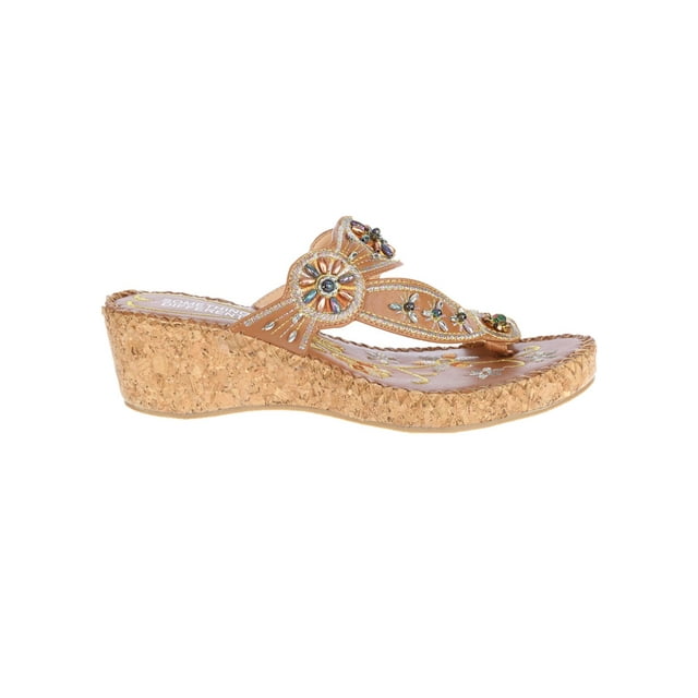 Women's Casual Embroided Beaded Wedge Sandals-Brown-6