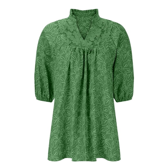 Women's Casual Embroidered Ruffle Puff Sleeve Tunic Dress Summer Loose Boho Lace A Line Vacation Mini Dress
