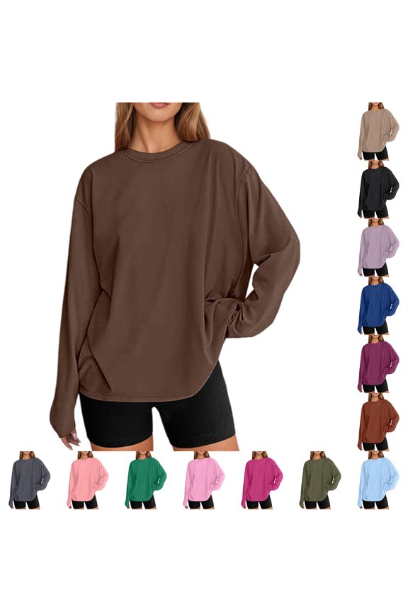 Women's Casual Everyday Wear T Shirt with Round Neck for SpringFall Comfort Fit Oversized Top Modern Basic Style