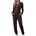 thumbnail image 1 of Women's Casual Fall Fashion Long Sleeve Zip-up Hoodie Jumpsuits Sweatshirt One Piece Outfit Romper with Pockets, 1 of 4