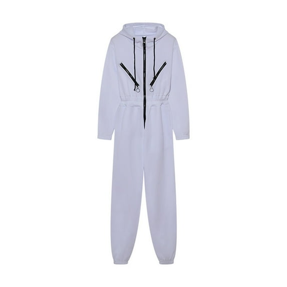 Women's Casual Fall Long Sleeve Zip-up Onesies Hoodie Jumpsuits One Piece Outfit Romper Sweatsuits with Drawstring Womens Clothes