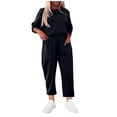 thumbnail image 1 of Women's Casual Fall Outfit Sets Plus Size Solid Color Round Neck Long Sleeved Set With Pockets And Wide Leg Pants, 1 of 5