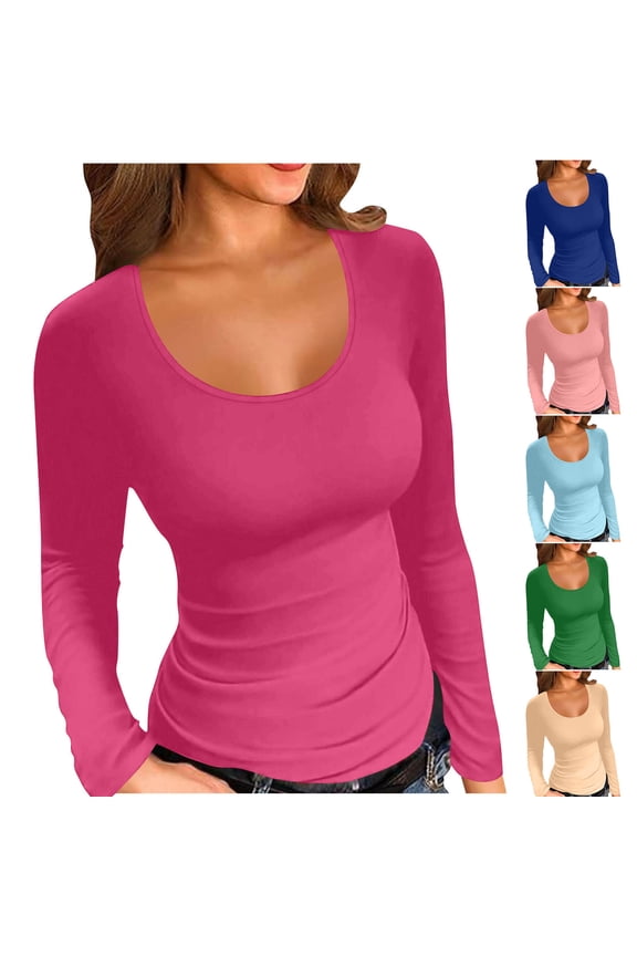 Women's Casual Fall Solid Color Long Sleeve Round Neck Blouse Shirt Top Loose Fit Tunic Pullover Soft Plain Tops for Business Casual Work Office Vacation Travel Outfits Fashion Essential Gift for Wom