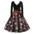 thumbnail image 1 of Women's Casual Fashion Christmas Holiday Print V-Neck Vintage Dress for Retro Style Holiday Parties and Casual Outings,Red,XL, 1 of 4
