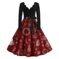 thumbnail image 1 of Women's Casual Fashion Christmas Holiday Print V-neck Vintage Dress for Retro Style and Party Occasions, Comfortable Women's Long Sleeve Holiday Dress,Deep Red,XL, 1 of 3
