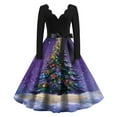 thumbnail image 1 of Women's Casual Fashion Christmas Holiday Print V-neck Vintage Dress for Retro Style and Party Occasions, Comfortable Women's Long Sleeve Holiday Dress,Purple,2XL, 1 of 3