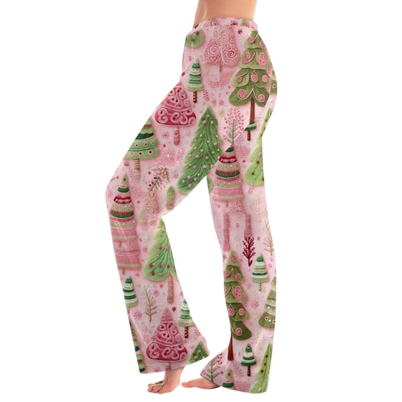 Women's Casual Fashion Christmas Pajama Pants, Long Sleepwear Trousers for Sports and Home Use, Comfortable and Soft Material for Nightwear and Lounging,Hot Pink,M