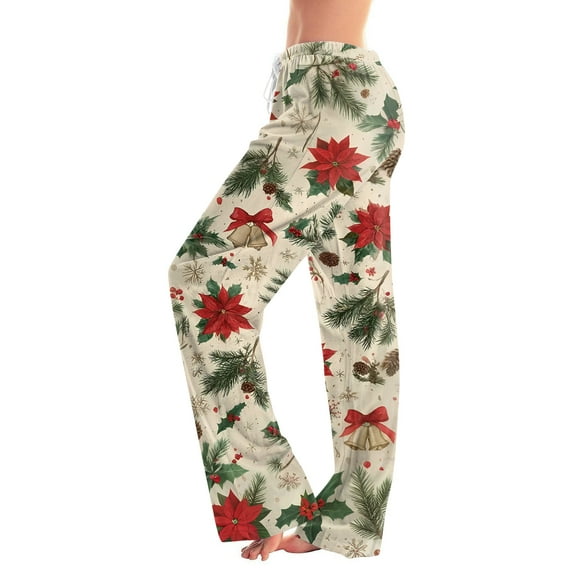 Women's Casual Fashion Christmas Pajama Pants, Long Sleepwear Trousers for Sports and Home Use, Comfortable and Soft Material for Nightwear and Lounging,Khaki,3XL