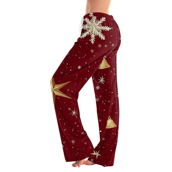 Women's Casual Fashion Christmas Pajama Pants, Long Sleepwear Trousers for Sports and Home Use, Comfortable and Soft Material for Nightwear and Lounging,Wine,S