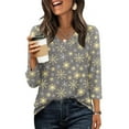 thumbnail image 1 of Women's Casual Fashion Christmas Print 3/4 Sleeve Top, Holiday Graphic Tee, Stylish Blouse for Fall Winter Seasonal Wear,Gray,L, 1 of 7