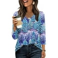 thumbnail image 1 of Women's Casual Fashion Christmas Print 3/4 Sleeve Top, Holiday Graphic Tee, Stylish Blouse for Fall Winter Seasonal Wear,Royal Blue,XL, 1 of 7