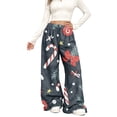 thumbnail image 1 of Women's Casual Fashion Christmas Print Elastic Waist Loose Plush Wide Leg Pants, Comfortable Home and Sleepwear Bottoms for Winter, Warm and Cozy Lounge Pants, Black, XL, 1 of 4