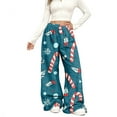 thumbnail image 1 of Women's Casual Fashion Christmas Print Elastic Waist Loose Plush Wide Leg Pants, Comfortable Home and Sleepwear Bottoms for Winter, Warm and Cozy Lounge Pants, Turquoise, XL, 1 of 4
